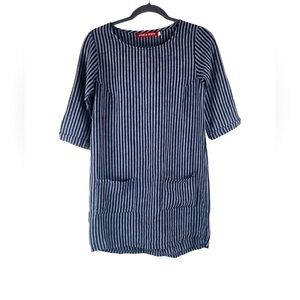 Pyne & Smith Striped Linen Dress Navy and Gray Size XS